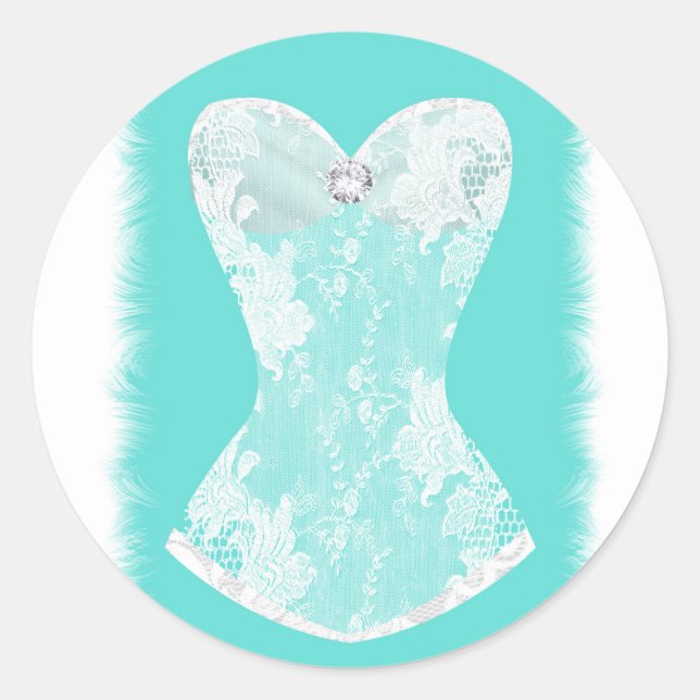 Turquoise & White Glam Lingerie Shower Party Favou Classic Round Sticker (Front)