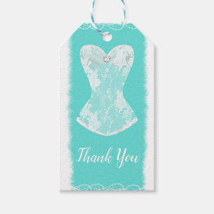 Turquoise & White Glam Lingerie Shower Party Gift Tags
