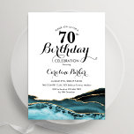 Turquoise White Gold Agate 70th Birthday Invitation<br><div class="desc">Turquoise,  white and gold agate 70th birthday party invitation. Elegant modern design featuring watercolor agate marble geode background,  faux glitter gold and typography script font. Trendy invite card perfect for a stylish women's bday celebration. Printed Zazzle invitations or instant download digital printable template.</div>