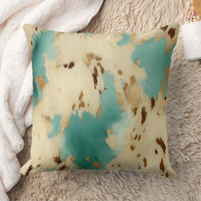 Turquoise White Gold Cowhide Cushion (Blanket)