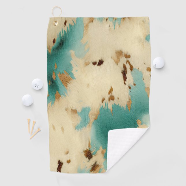 Turquoise White Gold Cowhide Golf Towel (InSitu)