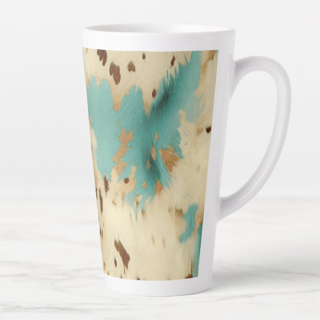 Turquoise White Gold Cowhide Latte Mug (Right)