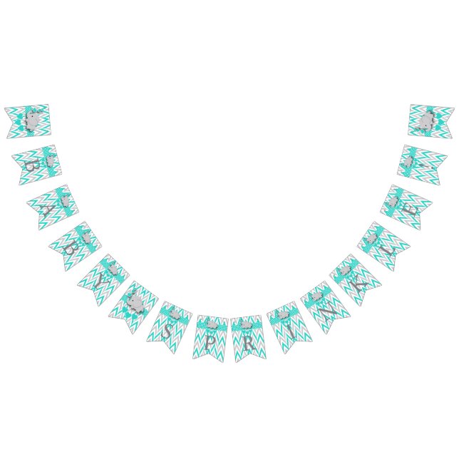 Turquoise, White Grey Elephant Baby Sprinkle Bunting (All)
