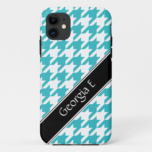 Turquoise & White Houndstooth custom iPhone 5 Case (Back)