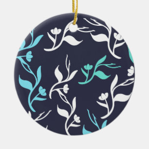 Turquoise White Leaves Pattern Product Ceramic Tree Decoration