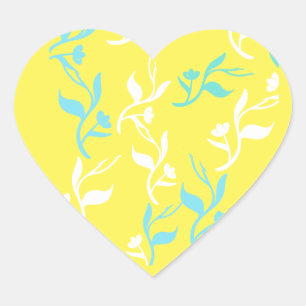Turquoise White Leaves Pattern Product Heart Sticker