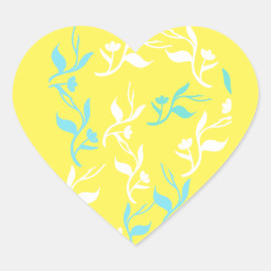 Turquoise White Leaves Pattern Product Heart Sticker
