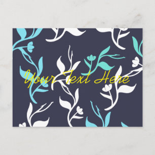 Turquoise White Leaves Pattern Product Postcard
