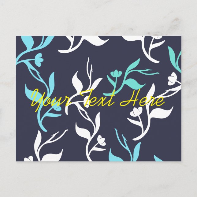 Turquoise White Leaves Pattern Product Postcard (Front)