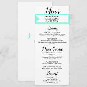 Turquoise White Monogram Wedding Menu