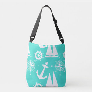 Turquoise White Nautical Coastal Boating Crossbody Bag