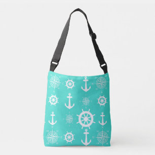 Turquoise White Nautical Coastal Boating Crossbody Bag