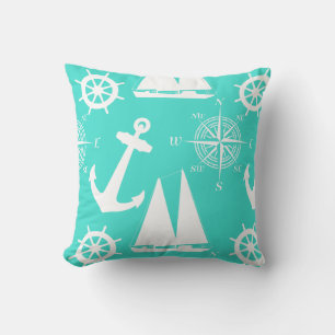 Turquoise White Nautical Coastal Boating Cushion