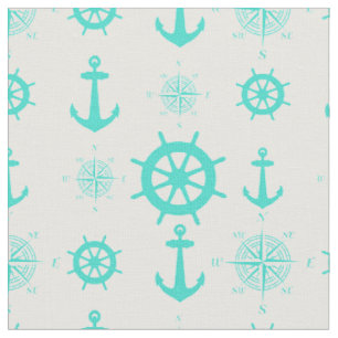 Turquoise White Nautical Coastal Boating Fabric