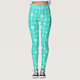 Turquoise White Nautical Coastal Boating Leggings