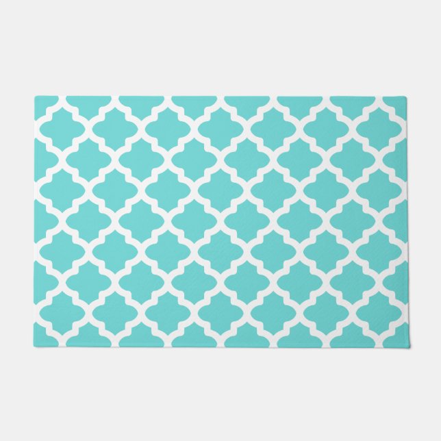 Turquoise White Pattern Doormat (Front)