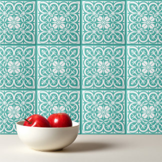 Turquoise white pattern Portuguese Mediterranean Tile