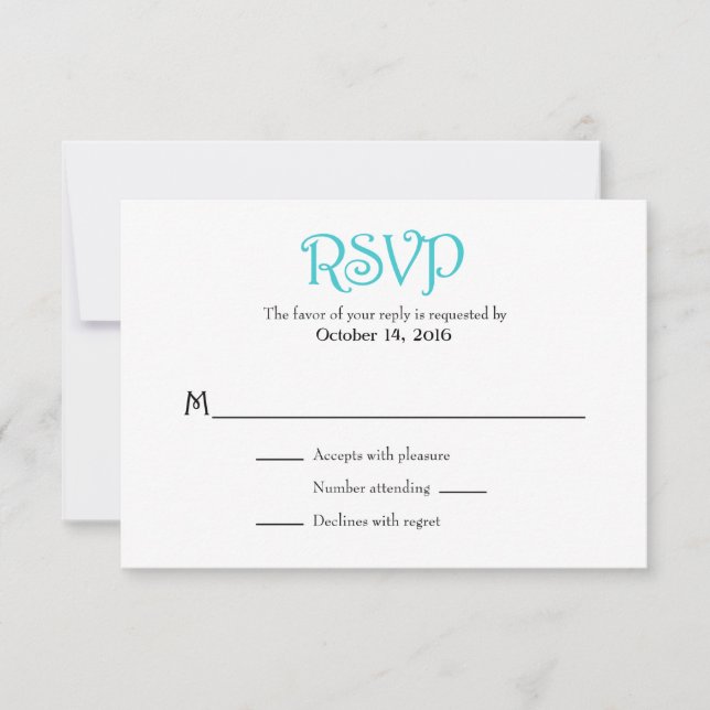 Turquoise White Plain Simple Wedding RSVP Cards (Front)