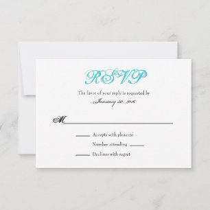 Turquoise White Plain Simple Wedding RSVP Cards