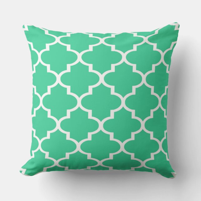 Turquoise White Quatrefoil Lattice Pillow (Front)