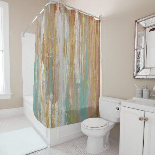 Turquoise, White, Red Ochre and Gold Abstract Shower Curtain
