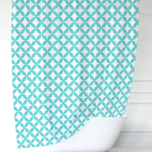Turquoise White Retro Circles Geometric Shower Curtain