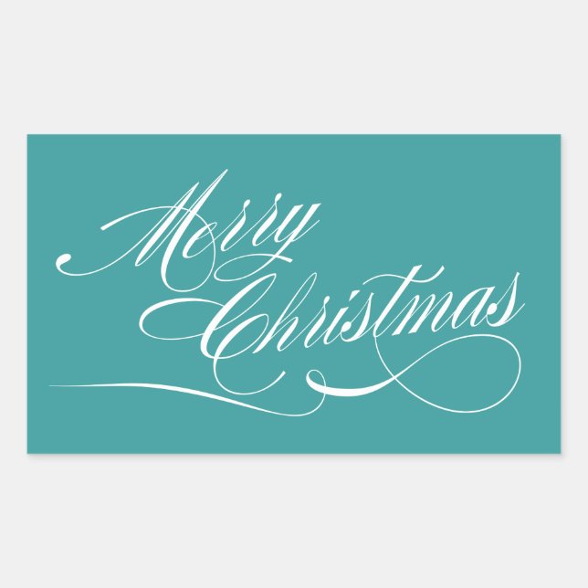 Turquoise White Script Merry Christmas Stickers (Front)