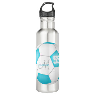 turquoise white soccer girl name jersey number 710 ml water bottle