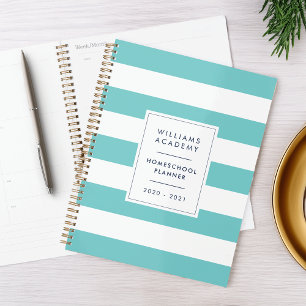 Turquoise & White Stripe Personalised Homeschool Planner