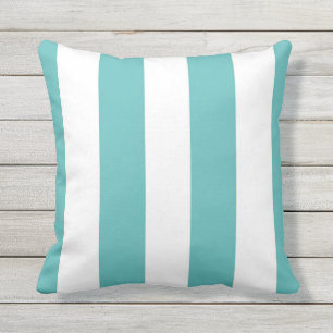 Turquoise & White Stripes Outdoor Throw Pillow
