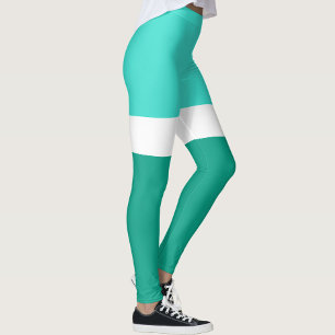 Turquoise White Teal Color Block Style Design Leggings