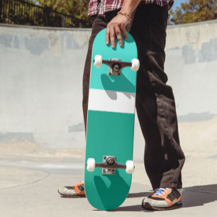 Turquoise White Teal Color Block Style Design  Skateboard