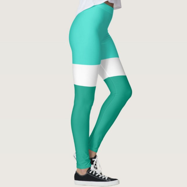 Turquoise White Teal Colour Block Style Design  Leggings (Creator Uploaded)