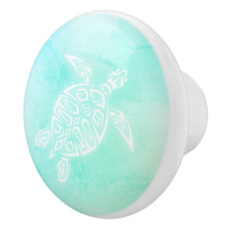 Turquoise White  Turtle Coastal Maritime Ceramic Knob