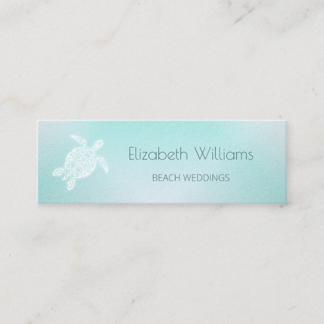 Turquoise White  Turtle Mini Business Card (Front)