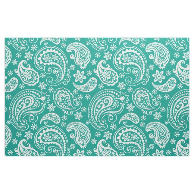 Turquoise & White Vintage paisley Pattern Fabric (Fat Quarter)