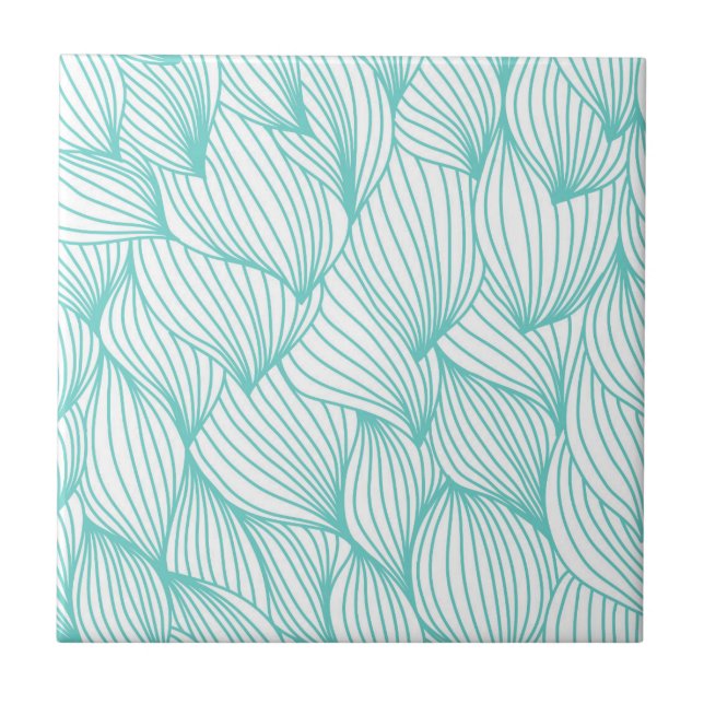 Turquoise White Waves Delicate Natural Artist Tile (Front)