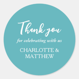Turquoise & White Wedding Classic Round Sticker