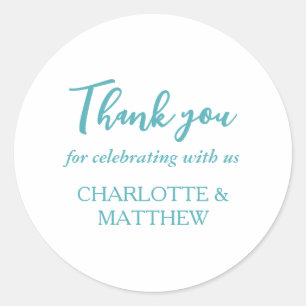 Turquoise & White Wedding Classic Round Sticker