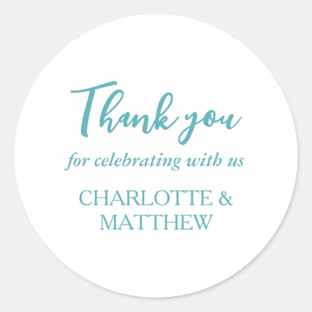 Turquoise & White Wedding Classic Round Sticker (Front)