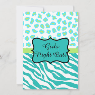 Turquoise White Zebra Leopard Girls Night Out Invitation