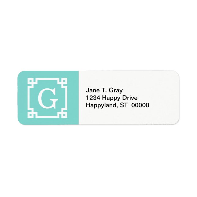 Turquoise Wht Greek Key Frame #2 Initial Monogram (Front)