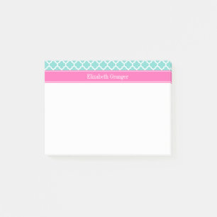 Turquoise Wht Moroccan #5 Hot Pink2 Name Monogram Post-it Notes