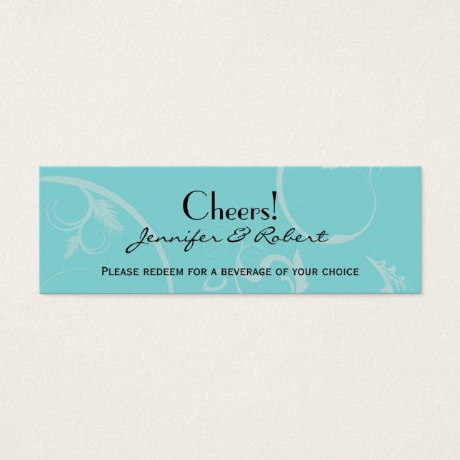 Turquoise with Black Swirl Wedding Drink Ticket (Front)
