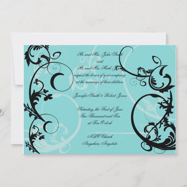 Turquoise with Black Swirl Wedding Invitation (Front)
