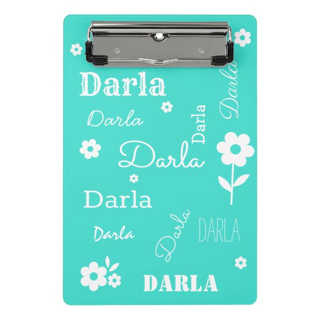 Turquoise with White Flowers, Customised Mini Clipboard (Front)
