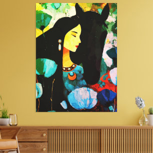 Turquoise Woman and Horse Painting Canvas Print