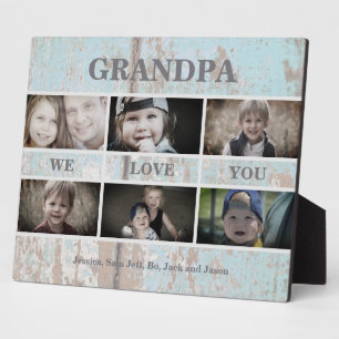 Turquoise Wood Grandpa We love You Photo Collage Plaque