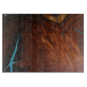 Turquoise &  Wood Image Glass Cutting Bd 15"x11" Board