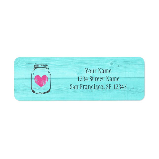 Turquoise wood mason jar return address labels (Front)